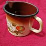 Retro Mid Century Milk pot or jug.  Enamel dark brown and orange with a floral pattern! Image 2