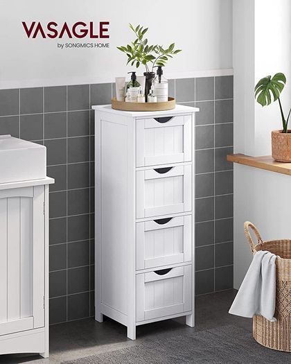 Bathroom Floor Storage Cabinet, Bathroom Storage Unit with 4 Drawers, Bathroom Cabinet Freestanding, 30 x 30 x 82 cm, for Living Room, Dining Room, Kitchen, Modern Style (FREE SHIPPING)