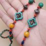 Vintage Tribal Necklace Lapis, Coral, Amber Beads & Howlite Clover Charms Image 9