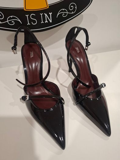 Zara black patent stiletto heels - size 39