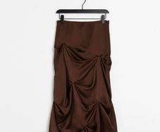 Ganni Brown Draped Midi Skirt Sz 8UK 4US S Chicory Coffee Voluminous Satin