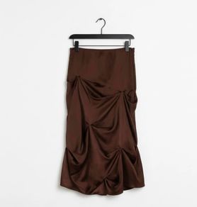 Ganni Brown Draped Midi Skirt Sz 8UK 4US S Chicory Coffee Voluminous Satin