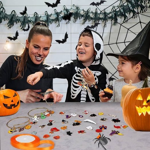110Pcs Halloween Charms Gold Enamel Jewelry Making Charms for Halloween Bracelet Necklace Making and Decoration