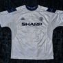 MANCHESTER UNITED away jersey shirt AND shorts Umbro 1999 2000 season. TREBLE WINNERS highly sought after SHARP sponsor edition Image 2