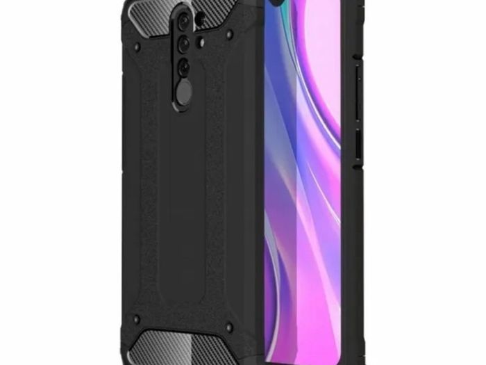 Black Shockproof Armour Case For Xiaomi Redmi 9 Hybrid Back Cover