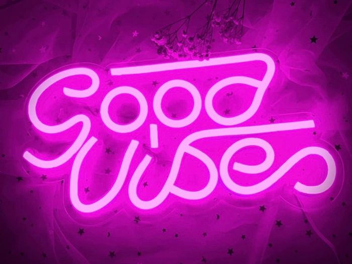 Good Vibes Neon Signs (13" X 7"), Cisteen Led Neon Light Signs with Acrylic Board, Goodvibes Neon Word Light Wall Decor Powered by USB for Bedroom, Makeup Room, Game Room,Bar,Wedding,Party (FREE POSTAGE)