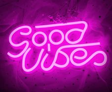 Good Vibes Neon Signs (13" X 7"), Cisteen Led Neon Light Signs with Acrylic Board, Goodvibes Neon Word Light Wall Decor Powered by USB for Bedroom, Makeup Room, Game Room,Bar,Wedding,Party (FREE POSTAGE)