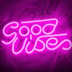 Good Vibes Neon Signs (13" X 7"), Cisteen Led Neon Light Signs with Acrylic Board, Goodvibes Neon Word Light Wall Decor Powered by USB for Bedroom, Makeup Room, Game Room,Bar,Wedding,Party (FREE POSTAGE)