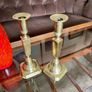 Pair Gun Barrel Deco Era Brass Candlesticks Early 20th Century Image 8