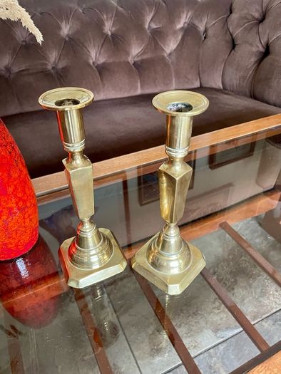 Pair Gun Barrel Deco Era Brass Candlesticks Early 20th Century