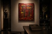 Original "666" Red Textured Abstract Oil Painting 41x51cm - Signed Monogram (yet, unknown artist)
