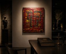 Original "666" Red Textured Abstract Oil Painting 41x51cm - Signed Monogram (yet, unknown artist)