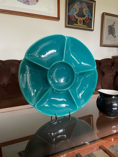 Confetti Serving Dish Teal Green by  Aluminia Royal Copenhagen Denmark 1950s