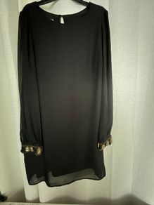 Black Tunic Dress With Embellished Cuffs