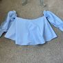 top Zara size large off the shoulder top cotton blue Image 10