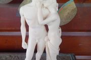 Venus and Adonis sculpture in alabaster resin on marble. D18 post 7e