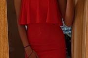 red midi dress