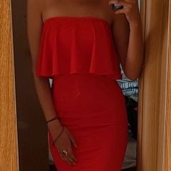 red midi dress