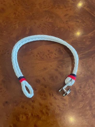 Gold-Plated Nautical Charm White Leather Bracelet