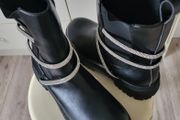 Dunnes Stores Black Boots with Silver Criss-Cross Diamante Detailing