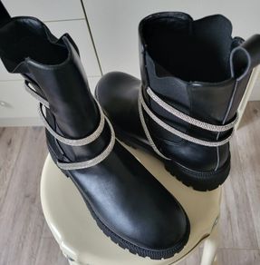 Dunnes Stores Black Boots with Silver Criss-Cross Diamante Detailing