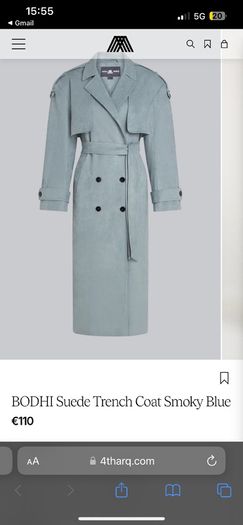 4th Arq Trench coat BODHI Suede Smoky Blue