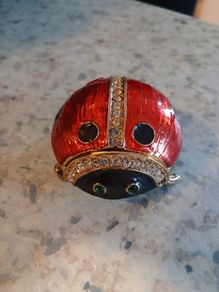 Ladybug Rhinestone Enamel And Metal Hinged Lid