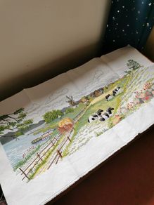 Hand Made Cross Stitch Embroidy - Classic Farm Scene