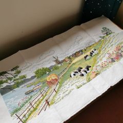 Hand Made Cross Stitch Embroidy - Classic Farm Scene