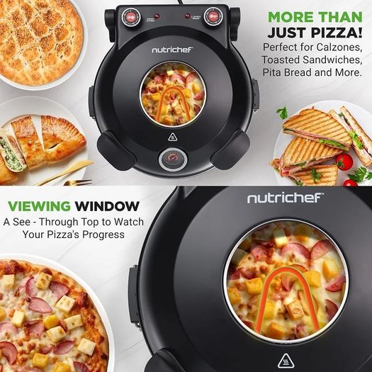 Electric Indoor Pizza Oven, 30cm Countertop Cooker, Black Temp Control, Viewing Window, Non-Stick Stone, Heats to 425C, Easy Clean Pizza Maker for Home