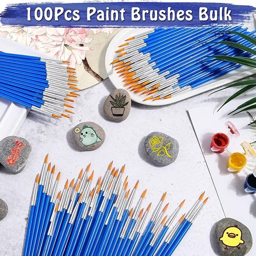 100Pcs Paint Brushes Small, Anezus Paint Brushes for Kids Fine Paint Brushes Set Detail Paint Brushes for Classroom Model Canvas Face Nail Art Acrylic Watercolor Paint Craft Supplies