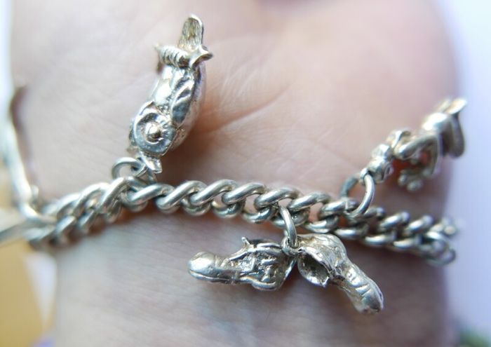 Vintage Heavy Sterling Silver Charm Bracelet length 7" - 37,9g