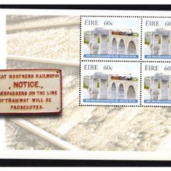2005 Ireland Dublin Belfast Railways Commemorative Stamp Booklet Pane featuring 65c Q Class Steam Mint Never Hinged (MNH). Hibernian HP156.