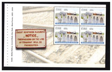 2005 Ireland Dublin Belfast Railways Commemorative Stamp Booklet Pane featuring 65c Q Class Steam Mint Never Hinged (MNH). Hibernian HP156.