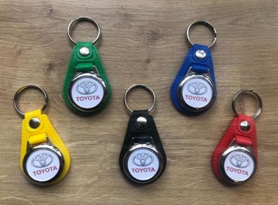 Brand new synthetic leather Toyota keyring with shopping trolley token/coin