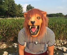 Lion Face Full Head Animal Mask Cosplay Latex Masquerade Costume Party Halloween