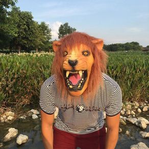 Lion Face Full Head Animal Mask Cosplay Latex Masquerade Costume Party Halloween