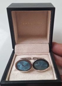 Bvlgari sterling silver and blue stone cufflinks