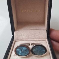Bvlgari sterling silver and blue stone cufflinks