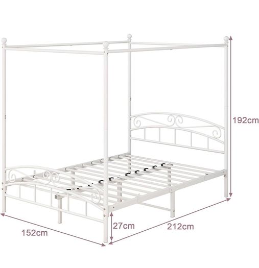 Canopy Bed Frame King Size with Ornate European Style Headboard & Footboard
