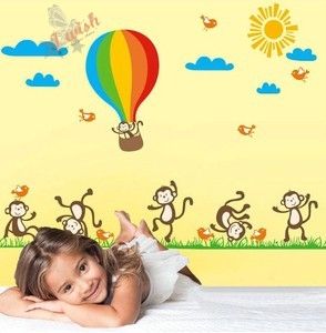 Dancing Monkeys Wall Stickers for Nursery Chldren Rooms Baby Art Disign