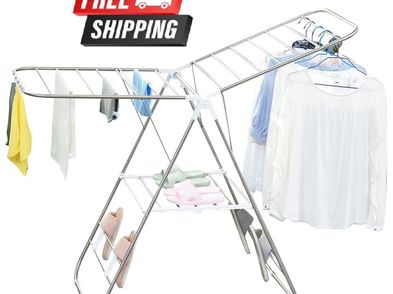 Clothes Rail Drying Rack Adjustable Stainless Steel Folding Lightweight ...