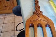 Giant African fork, wooden decorative utensils with image on the end  handle., farmhouse decor. 80 x 12 cm.