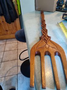 Giant African fork, wooden decorative utensils with image on the end  handle., farmhouse decor. 80 x 12 cm.
