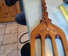 Giant African fork, wooden decorative utensils with image on the end  handle., farmhouse decor. 80 x 12 cm.