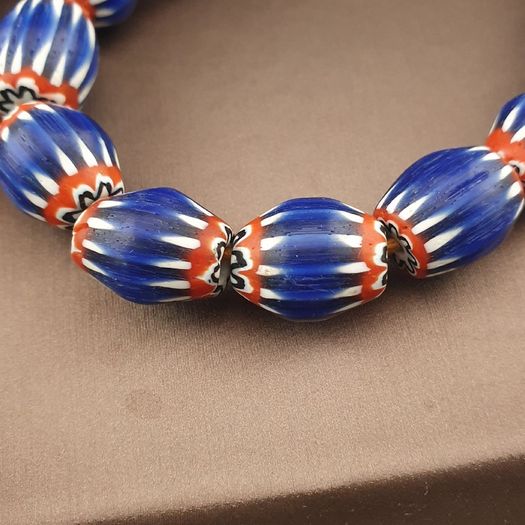 Antique Venetian Style Blue Chevron Glass Beads Necklace Strands