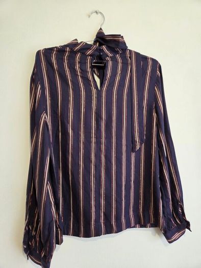 Fee G Navy & Rose Gold Metallic Stripe Blouse Size 10