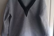 Grey Sweatshirt with Lace V-neck
