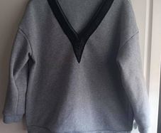 Grey Sweatshirt with Lace V-neck
