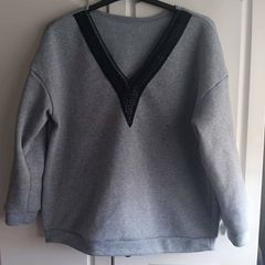 PENDING Grey Sweatshirt with Lace V-neck